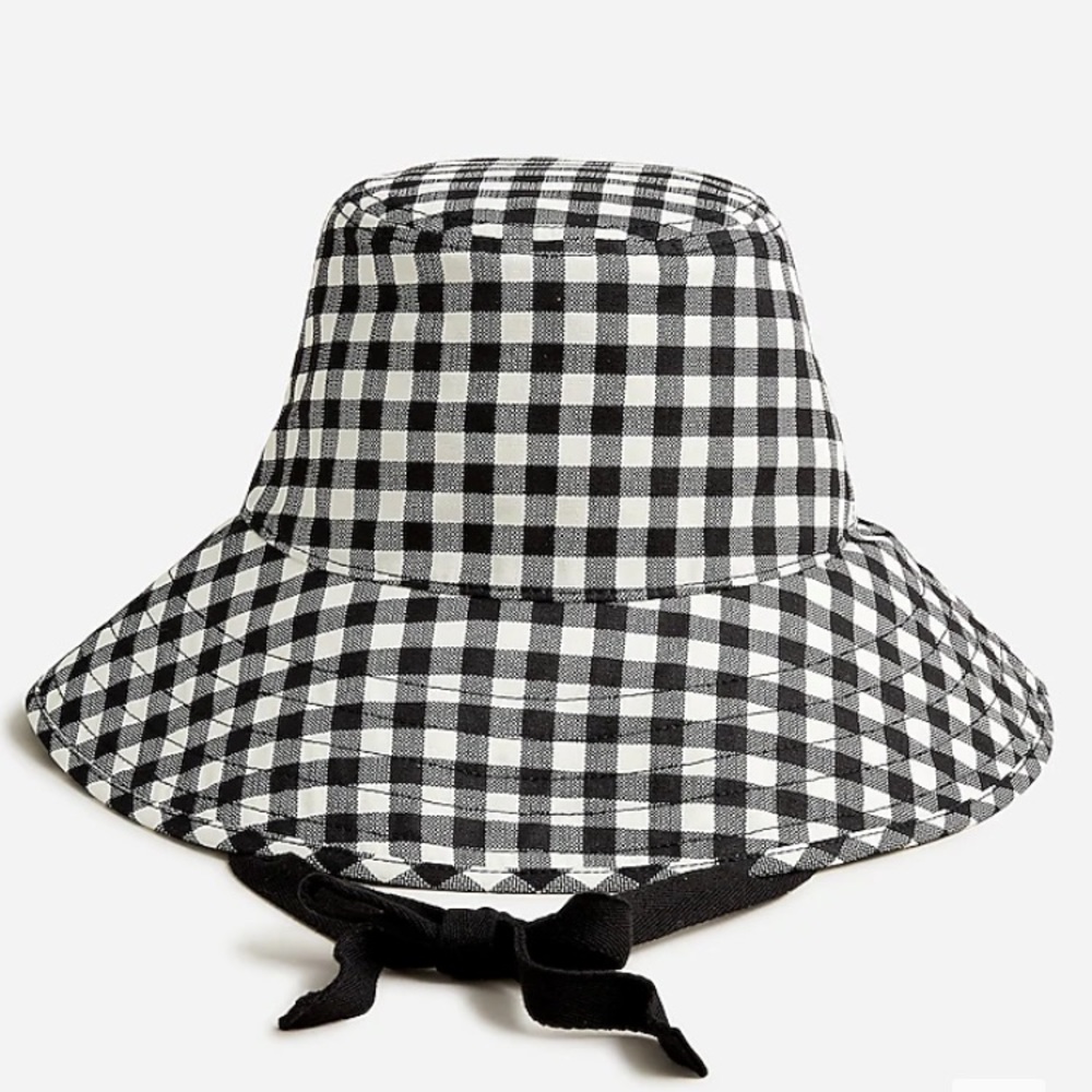 J.Crew Canvas printed bucket hat with ties-BO496-cotton 
Size: S-M-BLACK IVORY